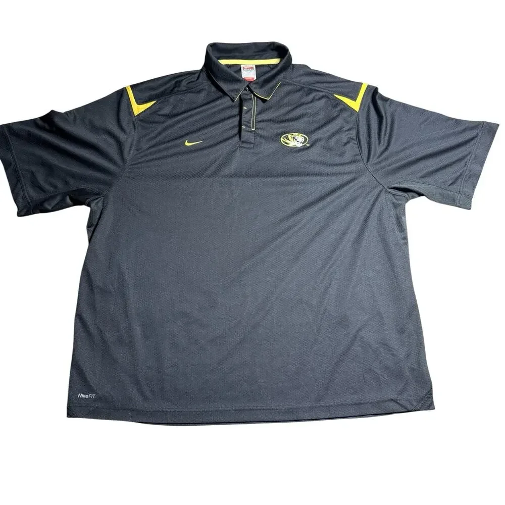 Vtg‎ Nike Team Mizzou Missouri Tigers Polo Shirt Mens 2XL FitDry Black Gold NCAA